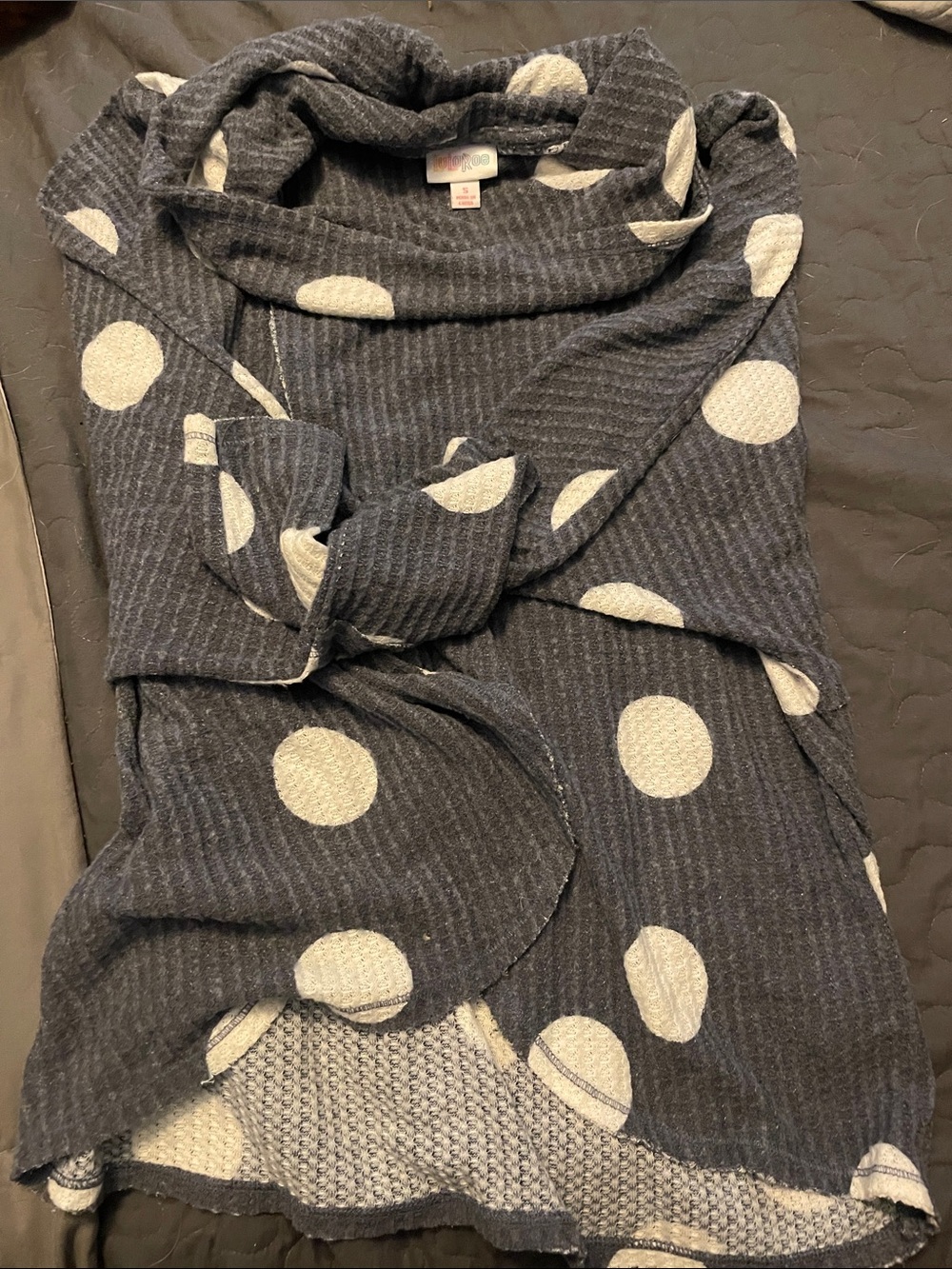 LuLaRoe Kristina Gray and Cream Polka Dot sweater